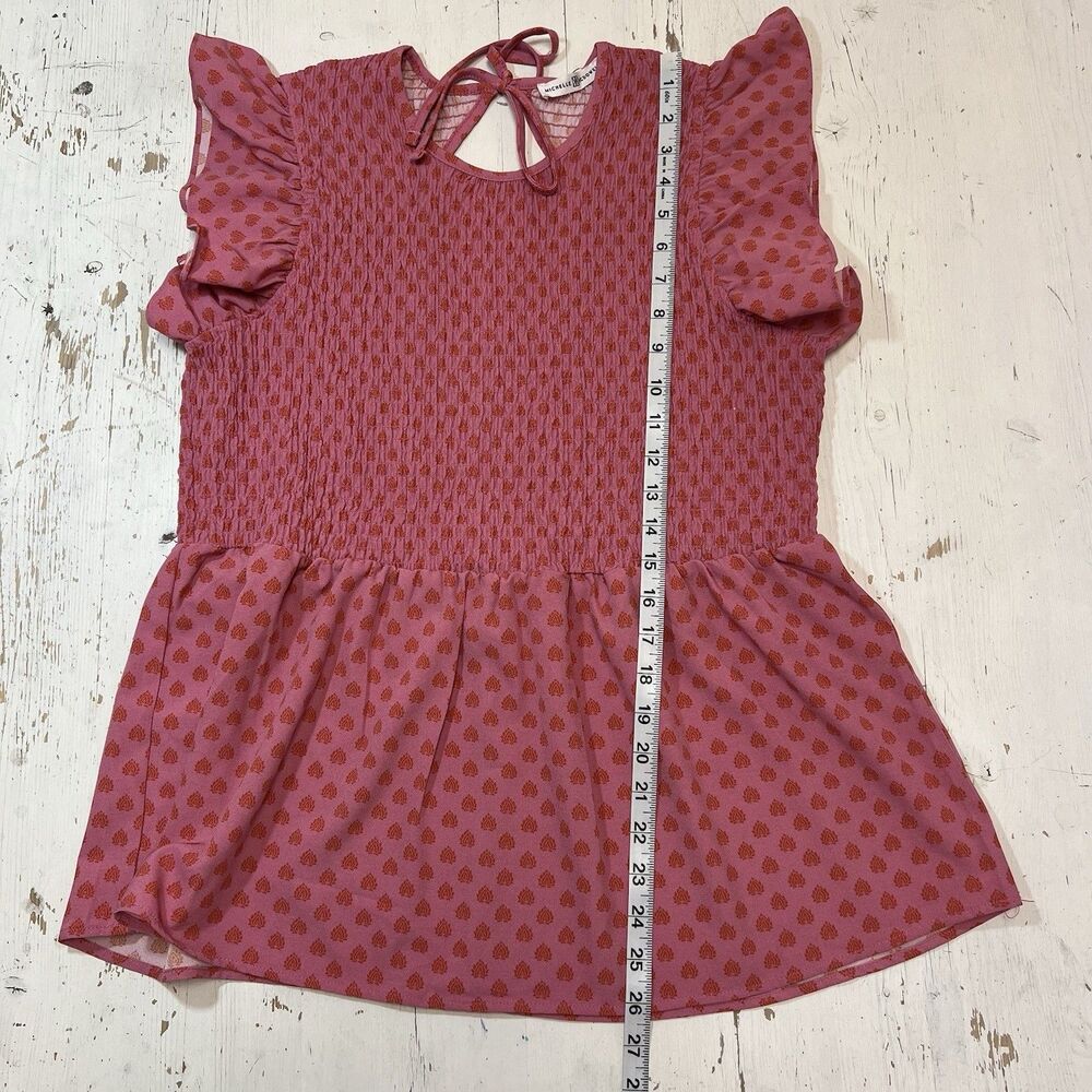 Michelle McDowell Smocked Flutter-Sleeve Pink Blouse Medium - Picture 7 of 9